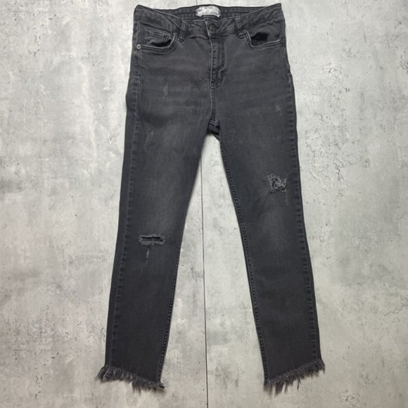 Free People Distressed Frayed‎ Womens Black Jeans Sz 28 Great Heights Skinny - Picture 1 of 10